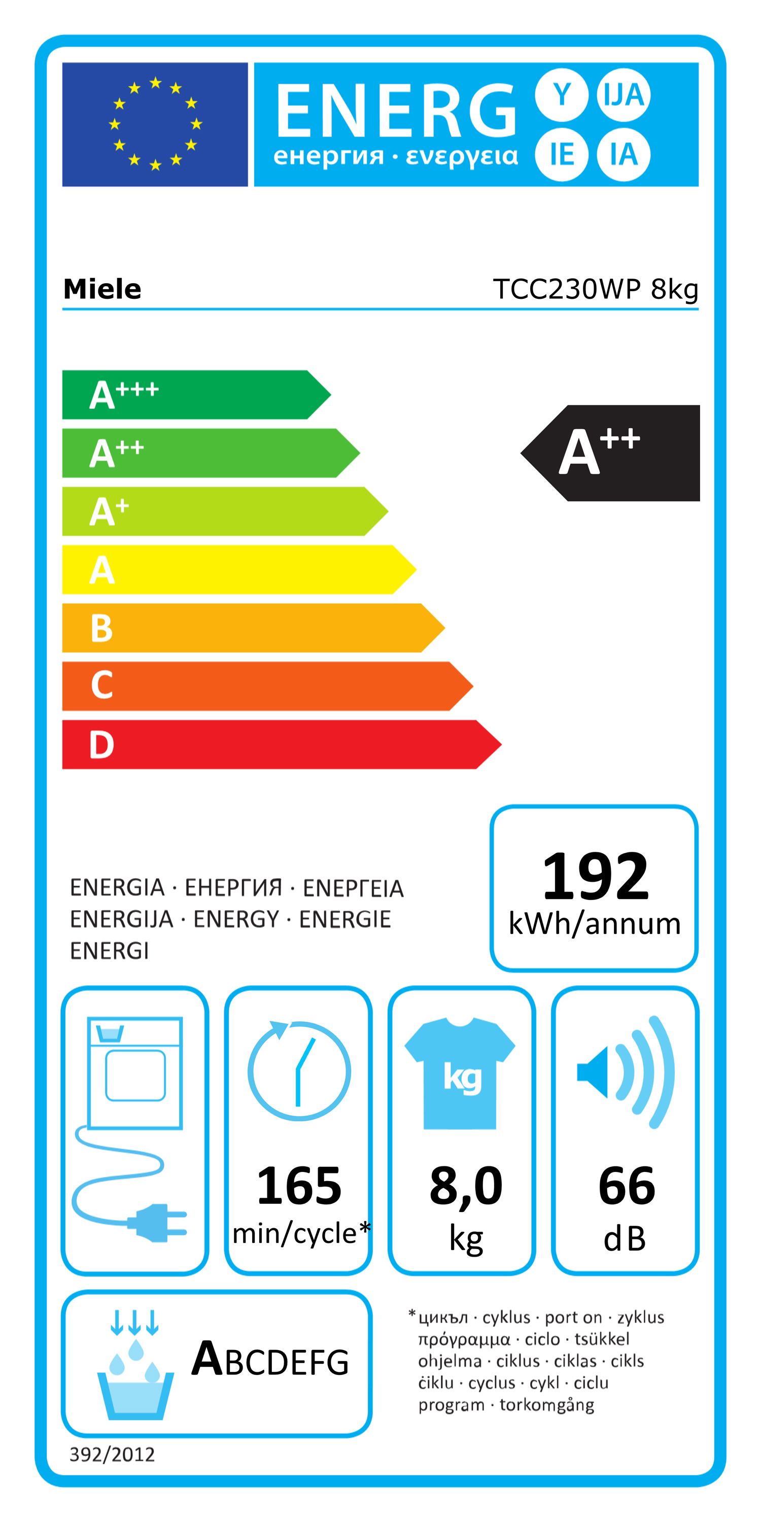 Wärmepumpentrockner A++ 8kg lows 66dB li stufenl Restzeit m.Innenbel