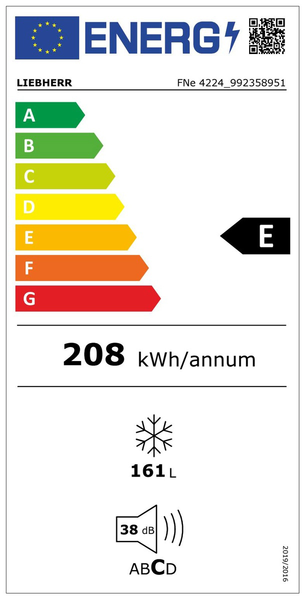 Gefrierschrank 160l E 208kwh 38dB ws NoFrost 4Korb B597xH1255xT675mm