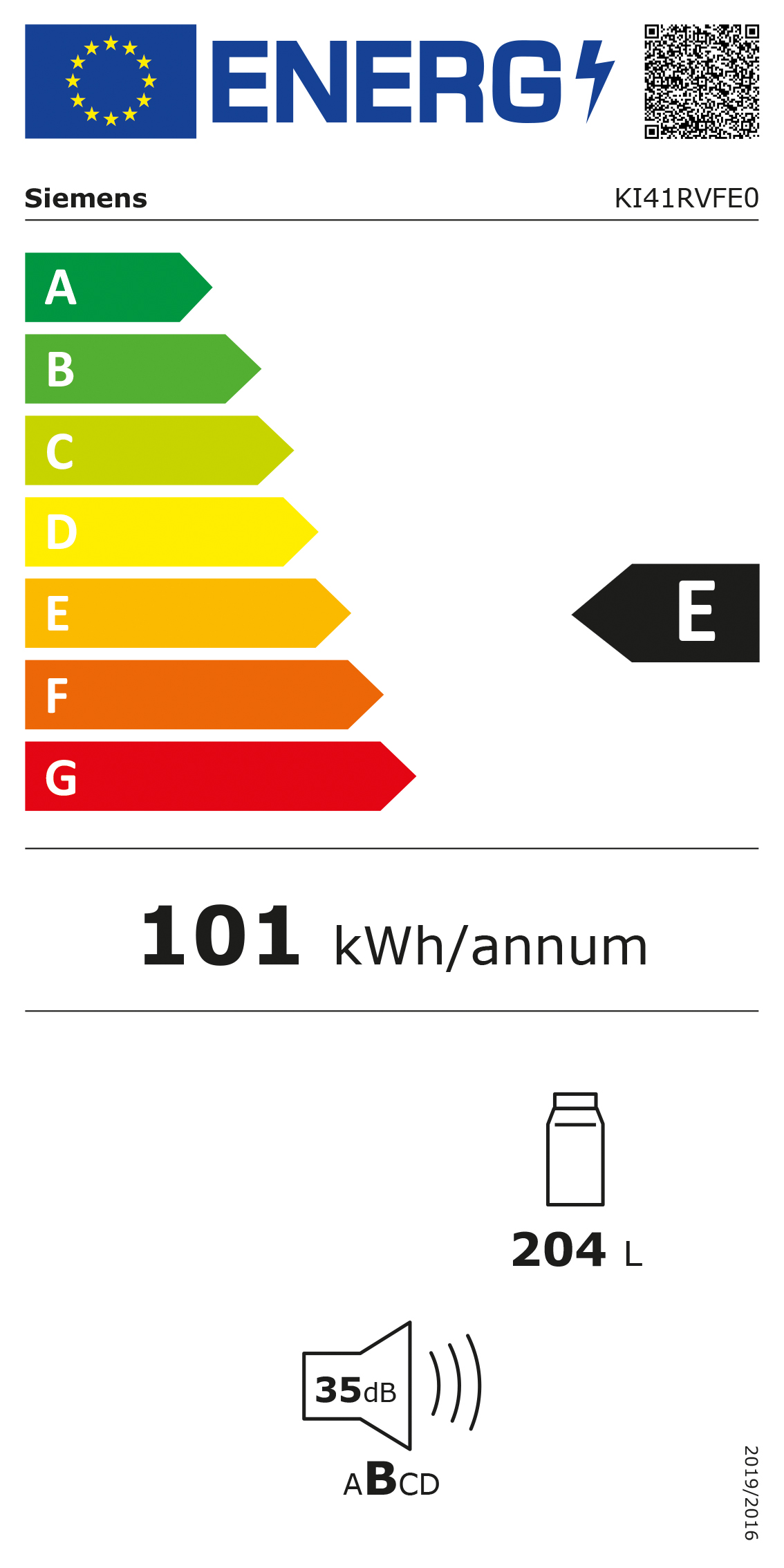 Kühlschrank EB E 204l N1225mm integr ws Dekor mit Zubehör möglich fest 101kwh