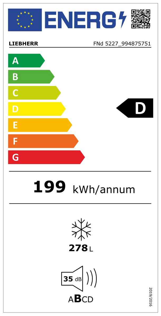 Gefrierschrank 277l D 199kwh 35dB ws NoFrost 7Korb B597xH1855xT675mm