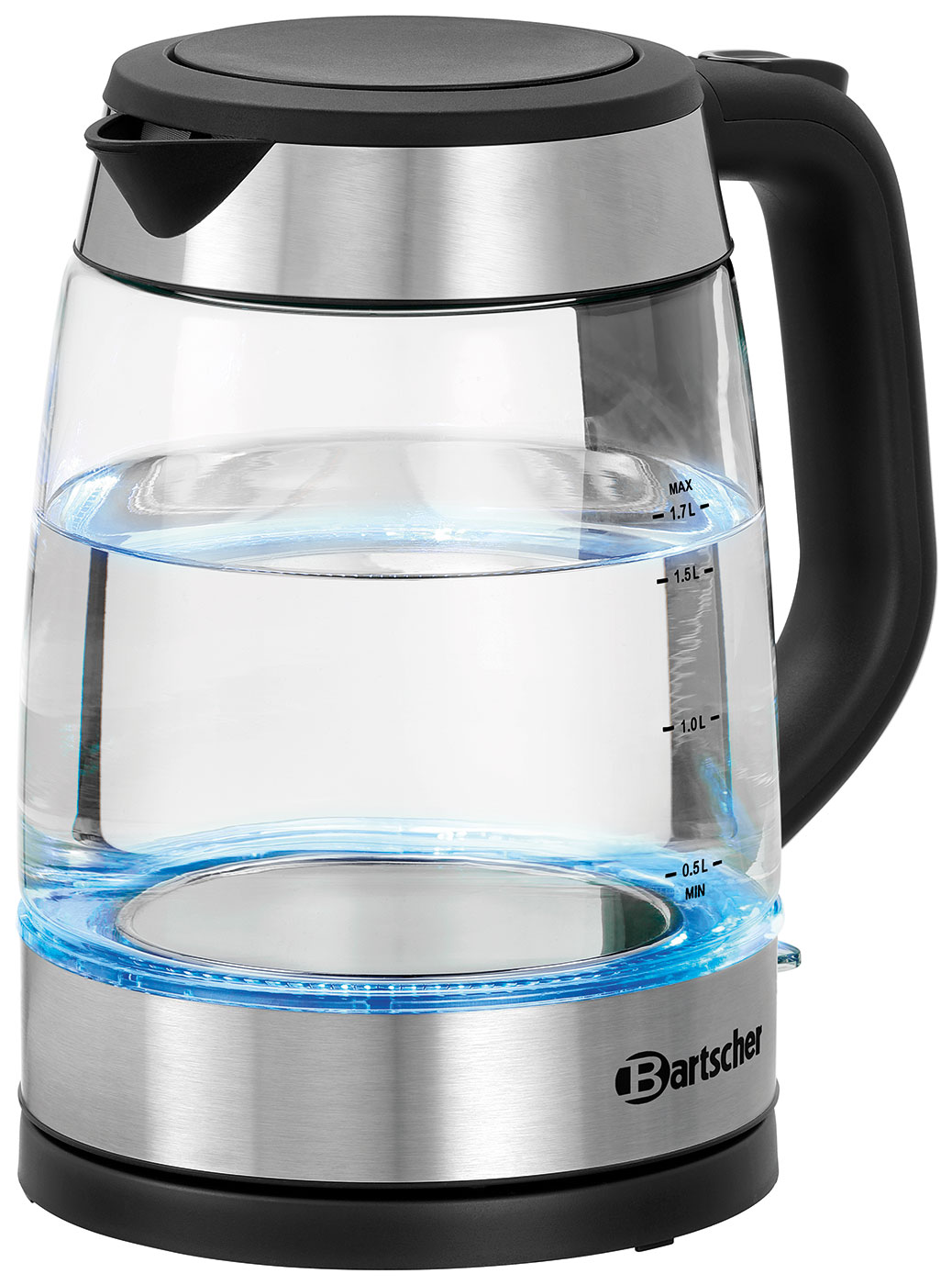 Wasserkocher 1,7l Glas 2200W, Edelstahl/Schwarz