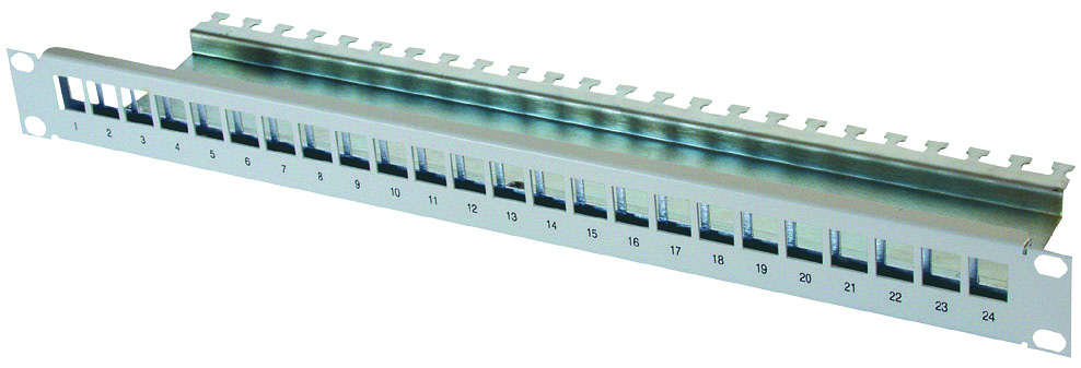 Modulträger 24Ports 1HE Schirm RAL7035 19Zoll-Einbau 44x483x116mm