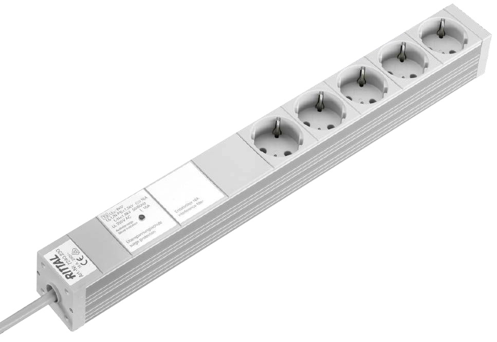 Steckdosenleiste 5f alu 2m 45° IP00 Netzentstör Überspannungss 1,5qmm