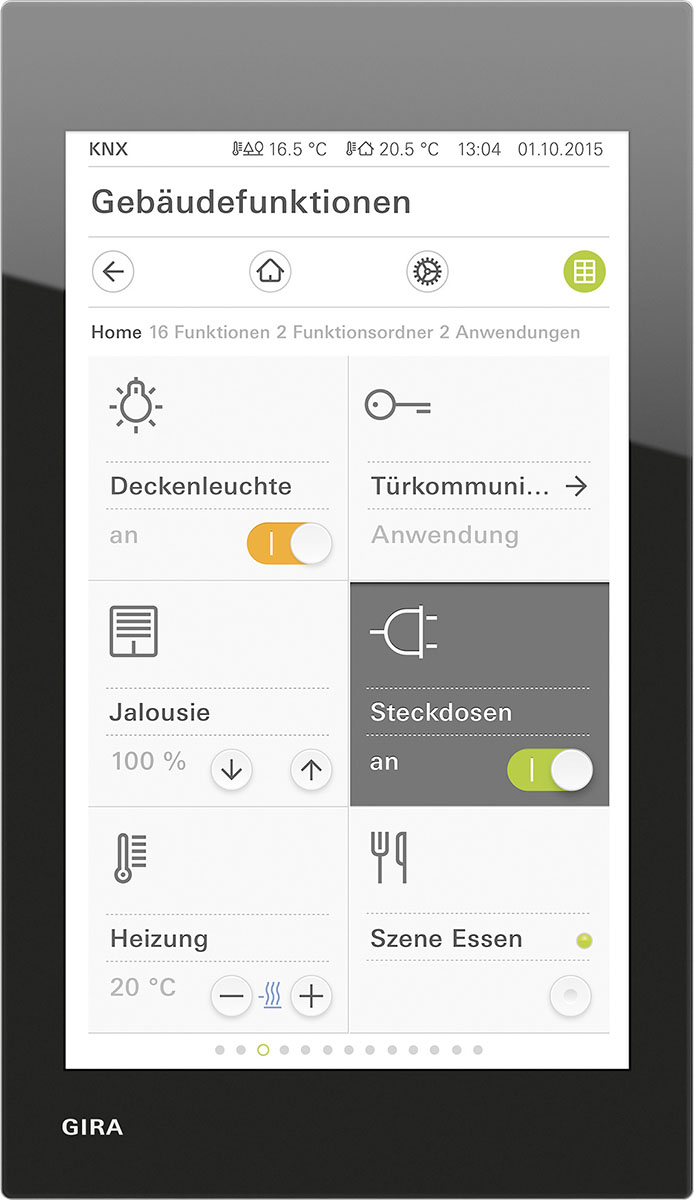 Bedienelement KNX KNX UP G1 Glas sw UP m.Display 1Bet Status-LED