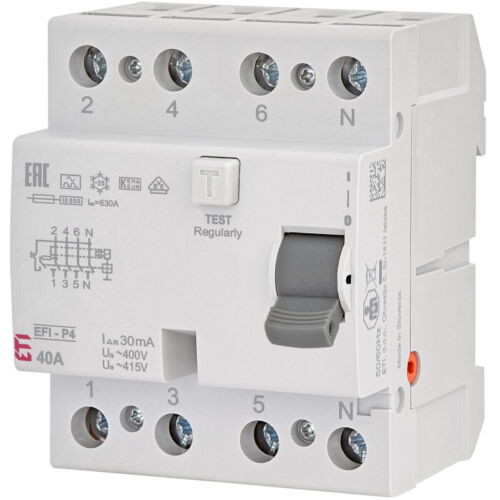 FI-Schutzschalter A 4p 415V 40A 0,03A 4TE REG 10kA 0,4kA/stoß