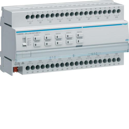 Schaltaktor KNX C-Last REG 10TE 20Ausg 16A 2300W 230V Vor Ort-/Handbedienung