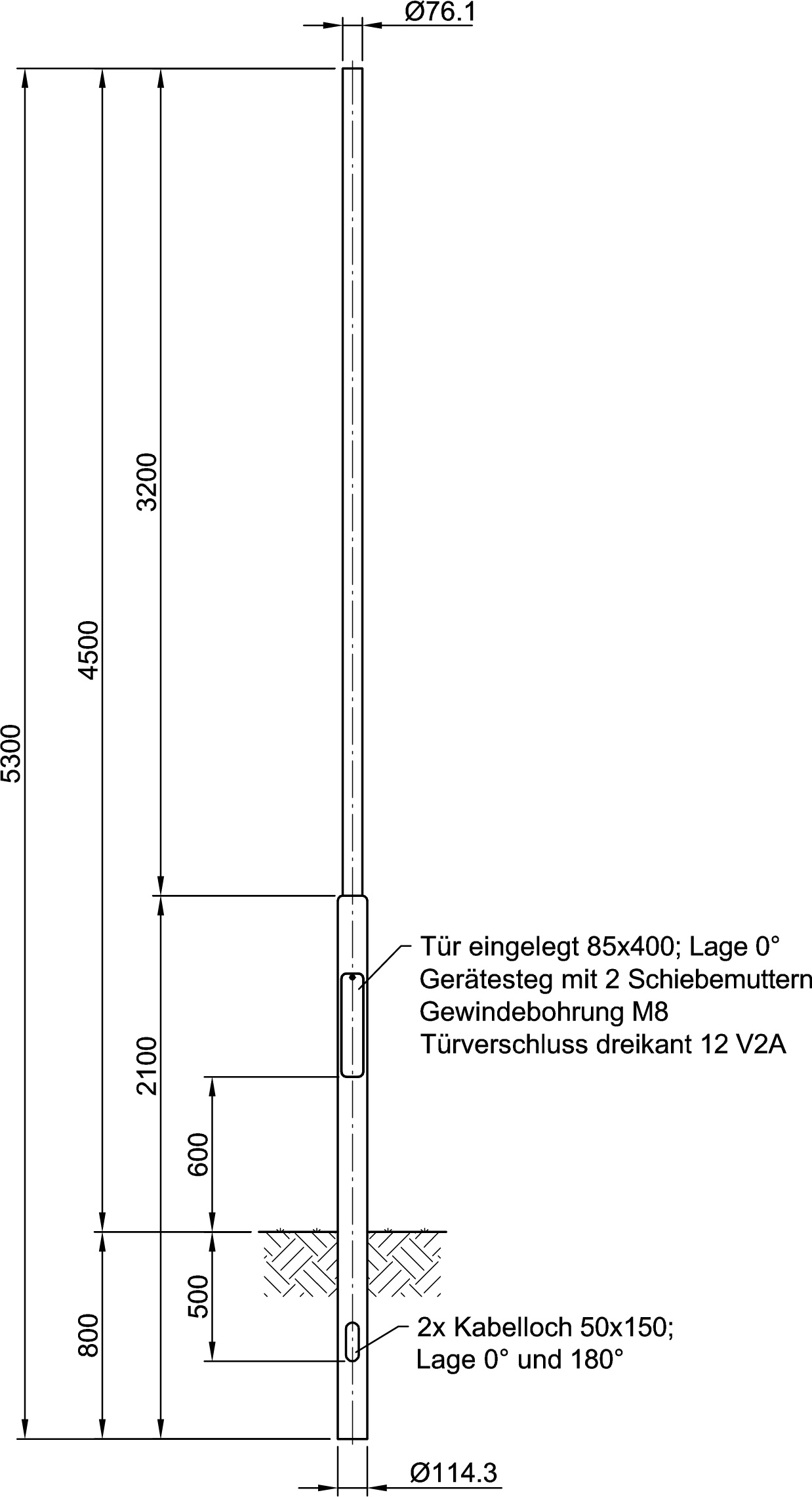 Lichtmast 4,5m zylindr abgesetzt Ø76mm ST vz