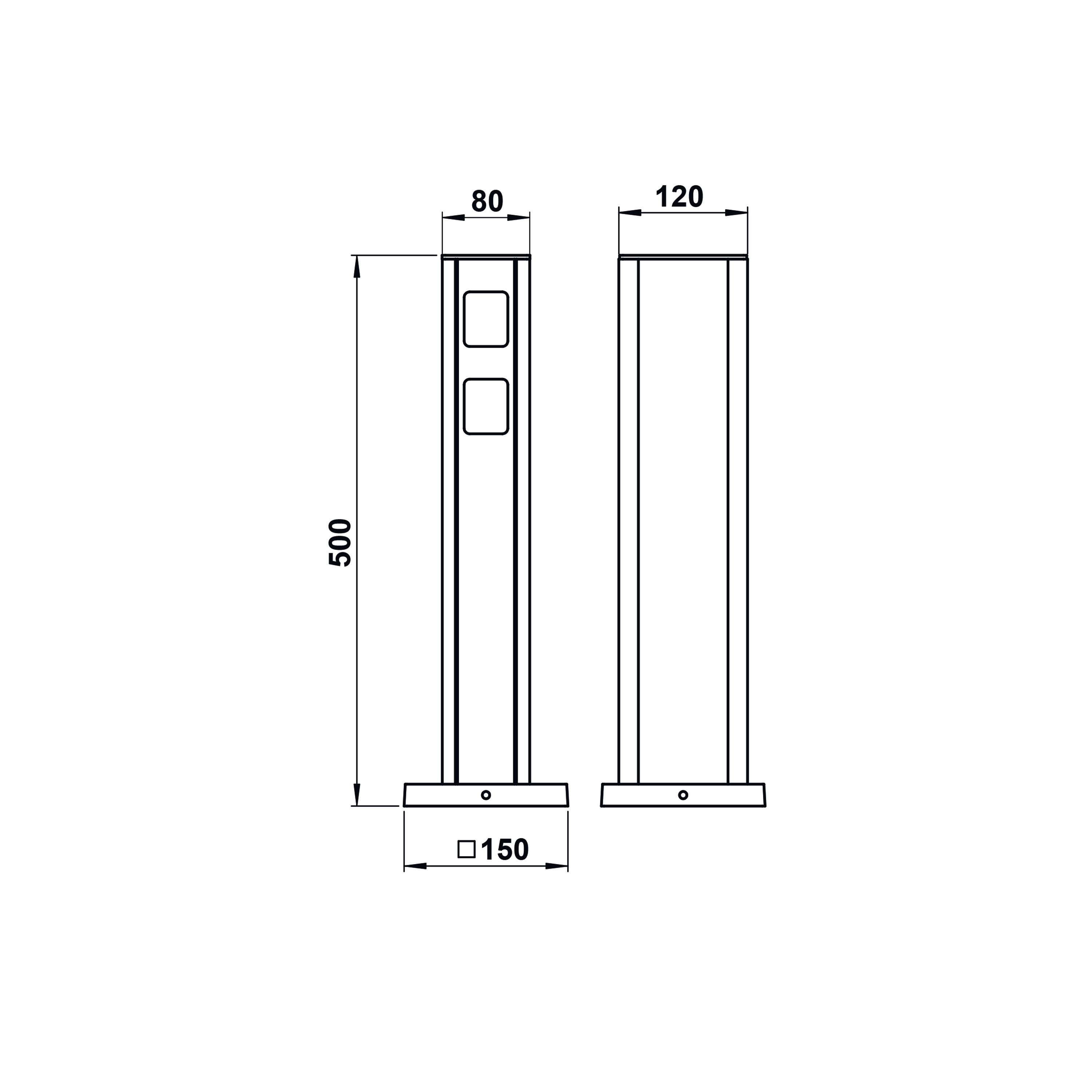 Steckdosensäule Metall sw 4Steckd IP44 500x80x150mm