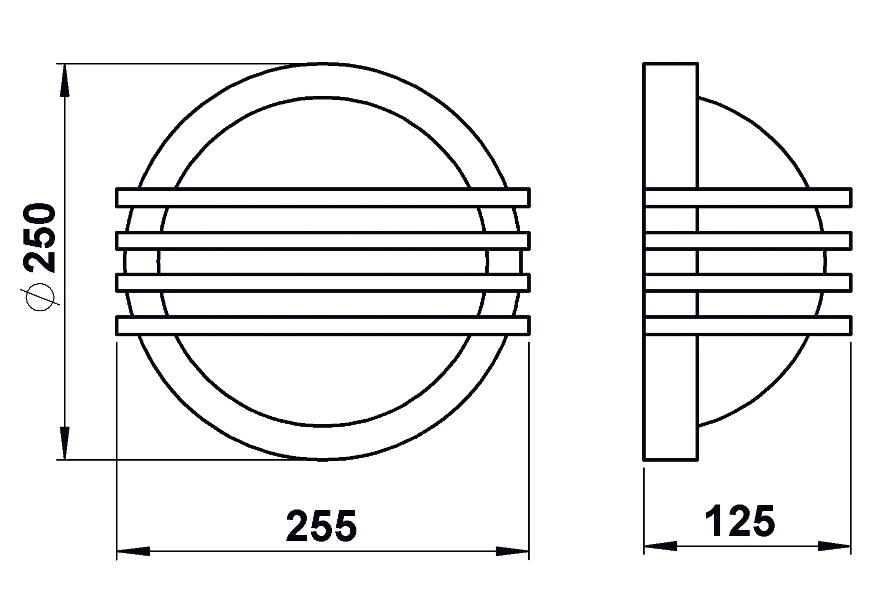 Glasleuchte 75W HV sw IP44 E27 Ø250x125mm