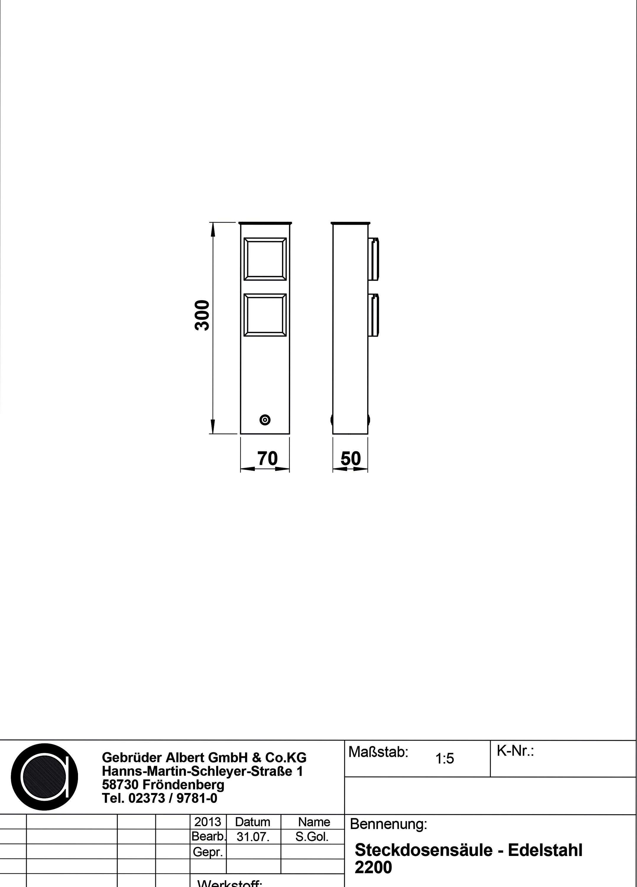 Steckdosensäule Typ Nr. 2 Metall edst 2Steckd 300x70x50mm IP44