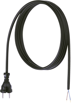 Netzanschlussleitung 5m 2x1qmm 10A sw IP20 Aderendh Konturenstecker 0-70°C