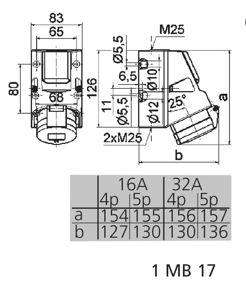 CEE-Kombi Kst gr IP44 1x16A5p400V 1Steckd