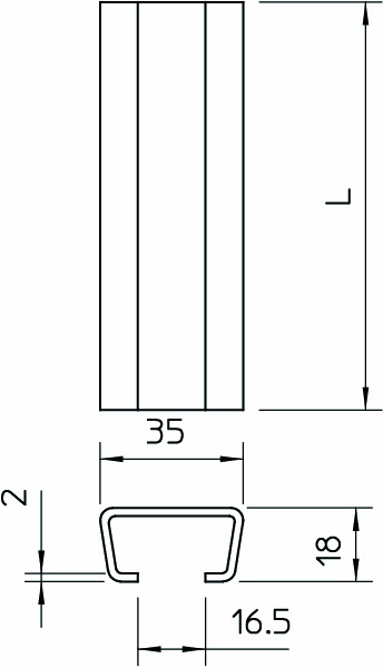 C-Profilschiene ST 2000x35x18mm 16,5mm D2mm