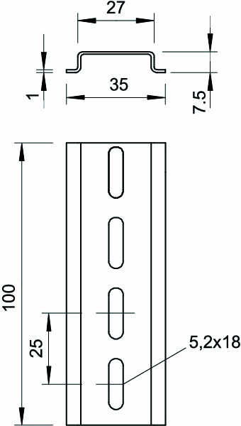 Tragschiene ST vz L2000mm Langl 35/7,5mm Hut_35/7,5mm