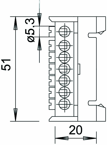 Hauptleitungsklemme 7Eing bl REG 1pol 16qmm/Zu schraub