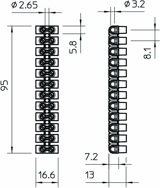 Klemmleiste 12p ws 32A 2,5qmm Direktmont Thermopl 16,6mm Schraub