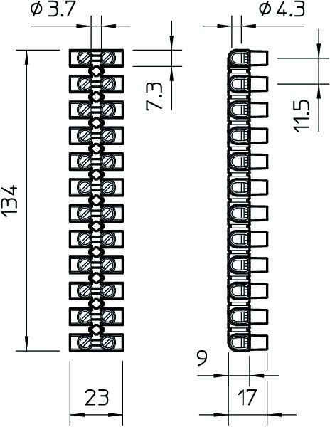 Klemmleiste 12p ws 57A 6qmm Direktmont Thermopl 23mm Schraub