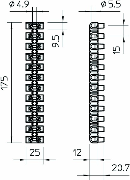 Klemmleiste 12p ws 76A 10qmm Direktmont Thermopl 25mm Schraub