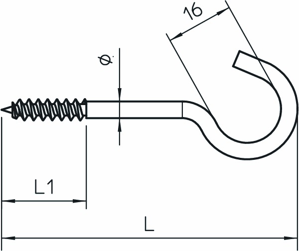 Schraubhaken Ø3,9x50mm ST g/vz 20mm 30mm Ø16mm 0,15N