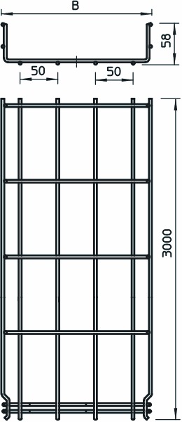 Gitterrinne U-Form GRM-Serie Klickbef 55x100x3000mm int.Verb 4000qmm