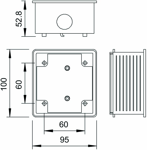 Geräteeinbaudose GEB-K 1f Rückwand CEE 60mm schraub Zugentlastungsmöglichkeit