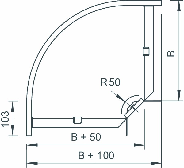 Bogen Kabelrinne 90° horiz 60x100mm mitgelieferter Verbinder60x100mm R&#x3D;50mm