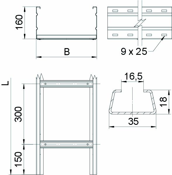 Kabelleiter vz WKLG-Serie 160x400x6000mm Weitsp 57200qmm
