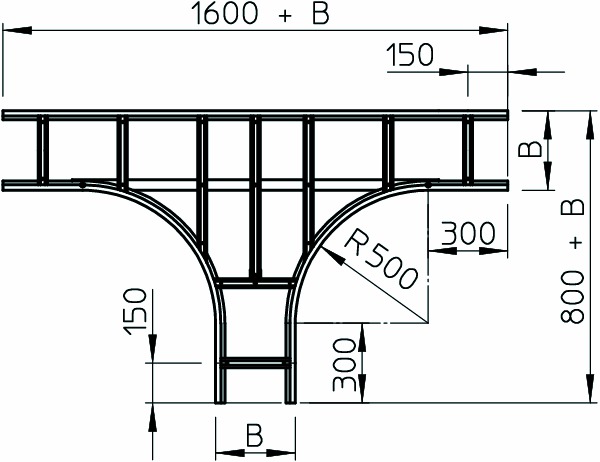 T-Stück Kabelleiter sym 160x400mm o.Verb Ausführung symmetrisch Weitsp