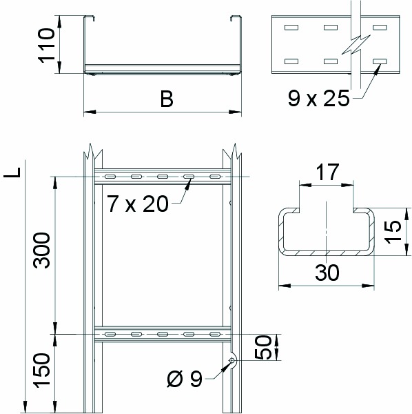 Kabelleiter f/vz WKLG-Serie Weitsp 110x200x6000mm 18600qmm