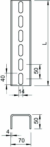 U-Profilschiene ST US 7-Serie D4mm 2000x70x50mm 3Seit_gel f.Funktionserh