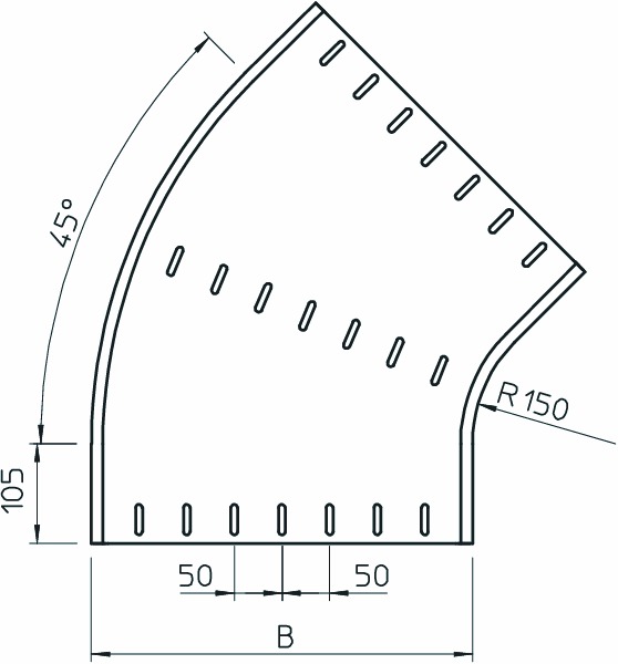 Bogen Kabelrinne 45° horiz 110x400mm o.Verb R&#x3D;150mm