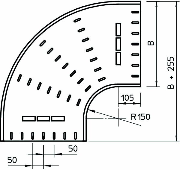 Bogen Kabelrinne 90° horiz 60x400mm o.Verb R&#x3D;150mm