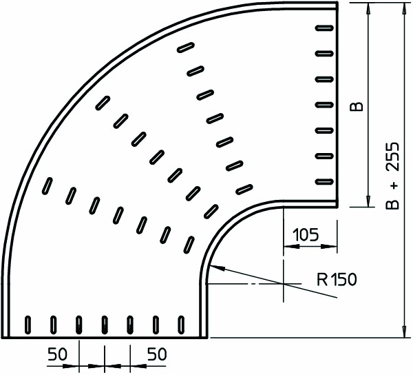 Bogen Kabelrinne 90° horiz 110x400mm o.Verb R&#x3D;150mm