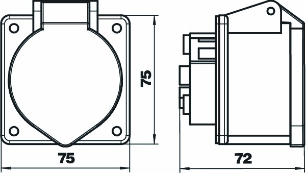 CEE-Anbausteckdose 5p 16A 400V/rt 6h ger IP44 Schraubkl Kst 75x75mm