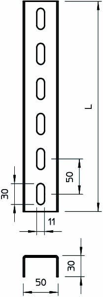 U-Profilschiene ST US 3-Serie D2mm 2000x50x30mm 3Seit_gel f.Funktionserh