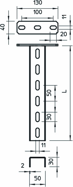 Hängestiel ST 400mm US 3K-Serie U-Profil 3kN f.Funktionserh