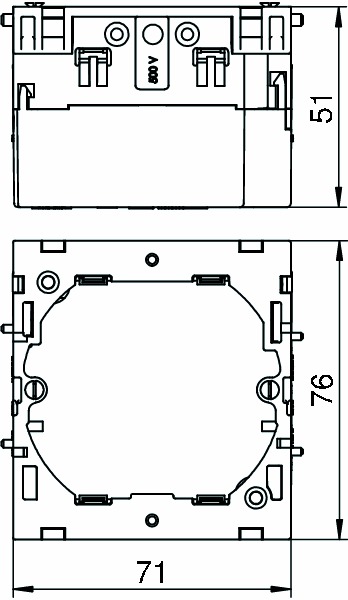 Geräteeinbaudose GEB-K 1f Front 45mm Tragring/bügel rast offen