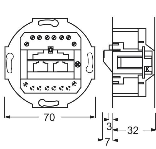 Anschlussdose Cat3 rws 2xRJ45 schräg RAL9010