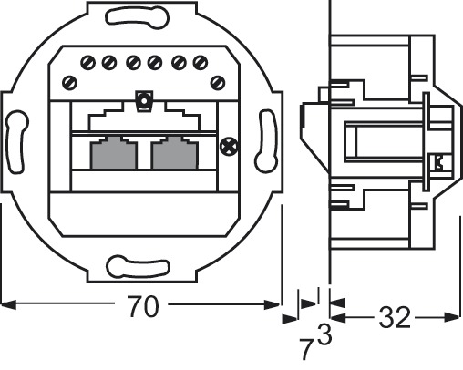 Anschlussdose Cat3 rws 2xRJ45 schräg RAL9010