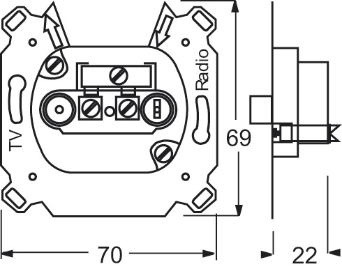 Durchgangsdose Sat/BK 2f 14dB/860 15dB/2150 1dB/860 1,75dB/2150