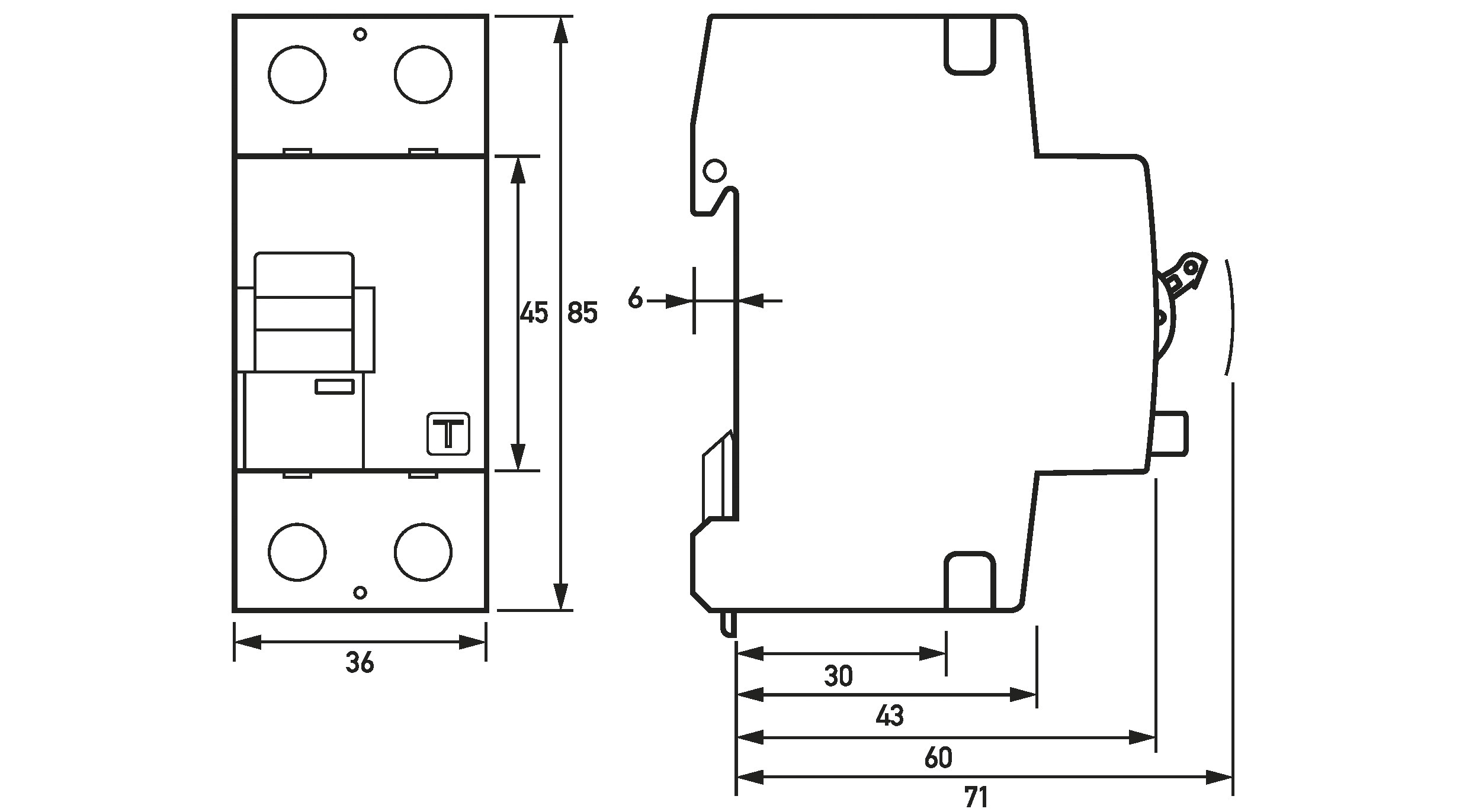 FI-Schutzschalter A 2p 253V 16A 0,01A 2TE REG 10kA 0,25kA/stoß