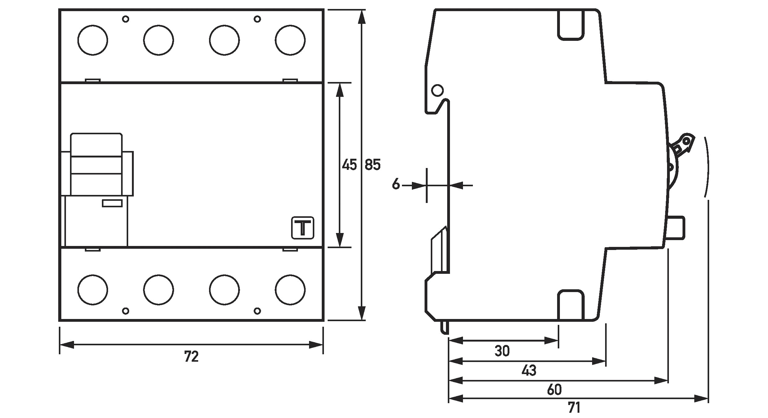 FI-Schutzschalter A 4p 400V 16A 0,03A 4TE REG 10kA 0,25kA/stoß