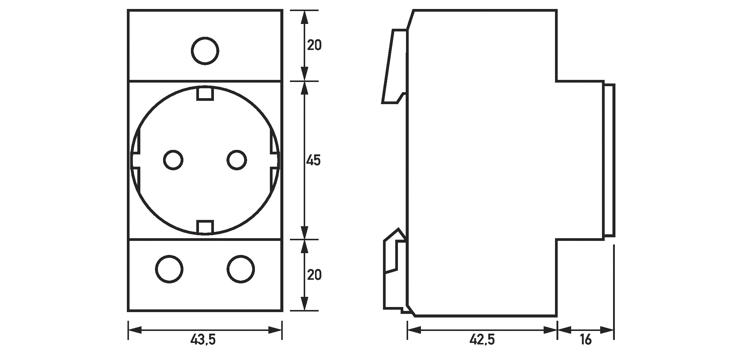 Steckdose REG 250V/AC 16A 2,5TE 65,5mm IP20