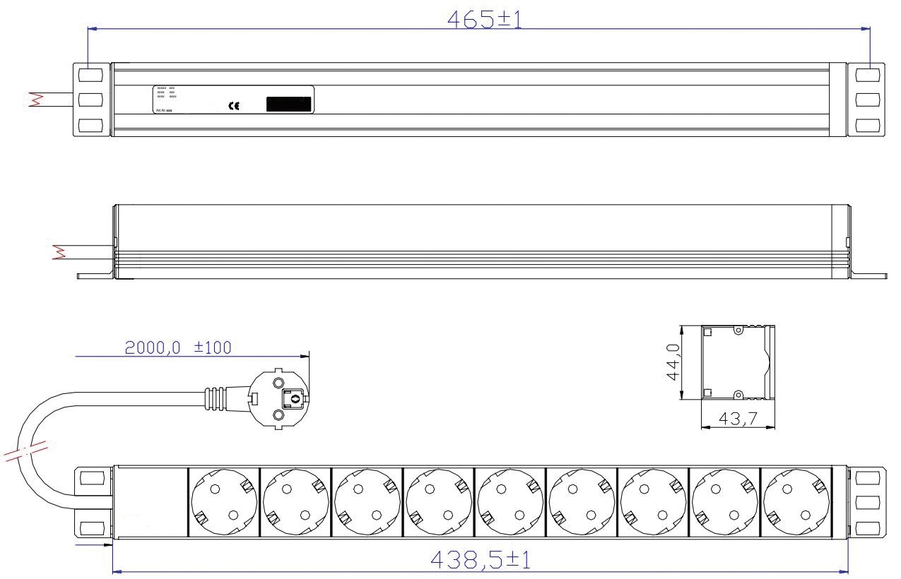 Steckdosenleiste 19 1HE 9Steckd 230V Rack-Stromverteilung