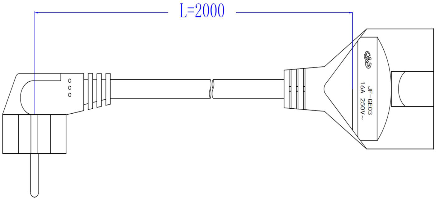 Netzanschlussleitung 2m 3x1,5qmm 16A ws IP20 Schutzkontaktkupplung (Typ F)