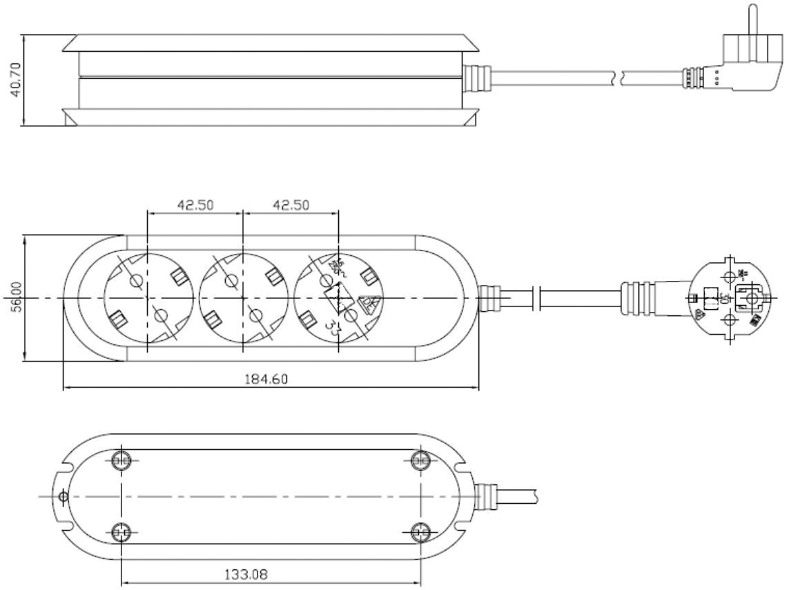 Steckdosenleiste 3f ws 1,5m 35° IP20 1,5qmm