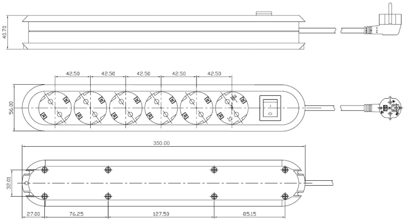 Steckdosenleiste 6f ws m.Ein/Aus 1,5m 35° IP20 1,5qmm