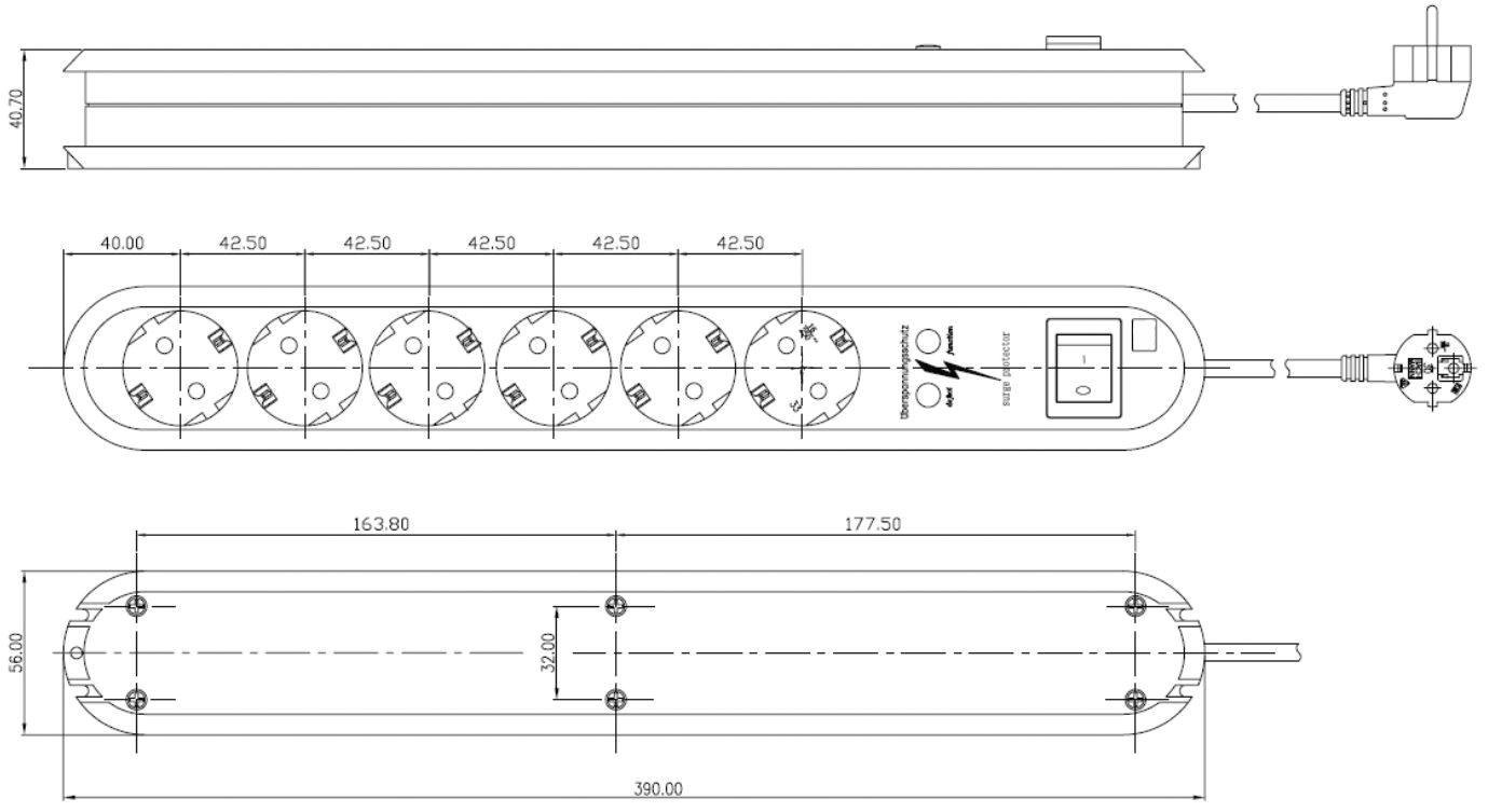 Steckdosenleiste 6f ws m.Ein/Aus 1,5m 35° IP20 Überspannungss 1,5qmm