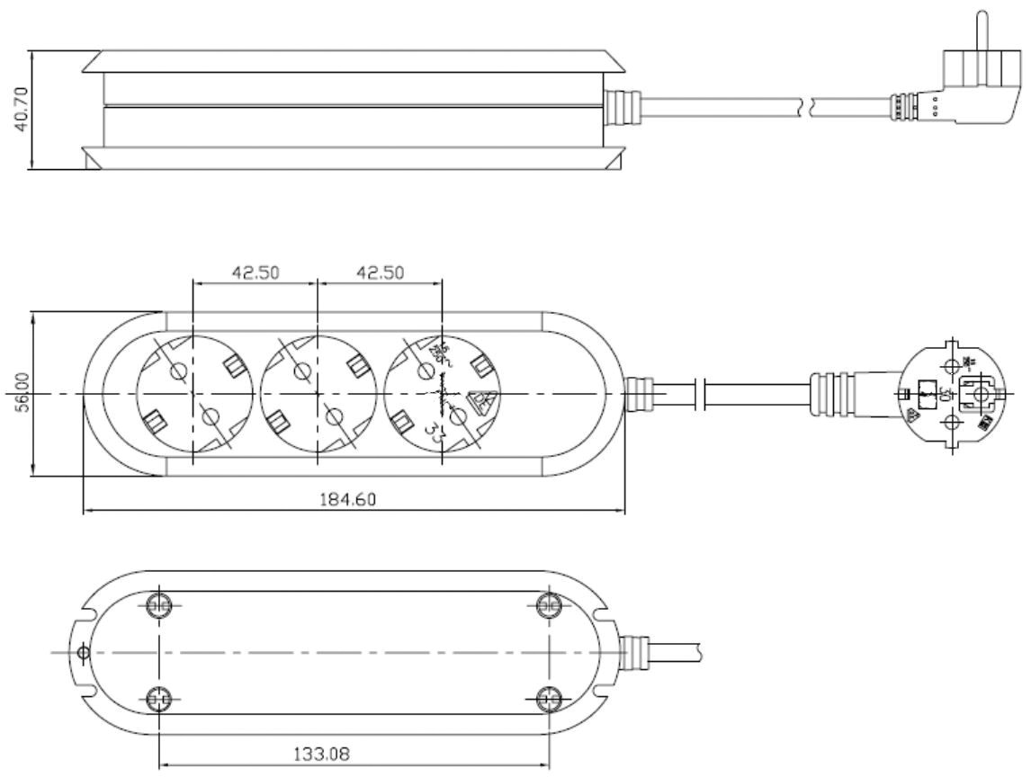 Steckdosenleiste 3f ws 3m 35° IP20 1,5qmm