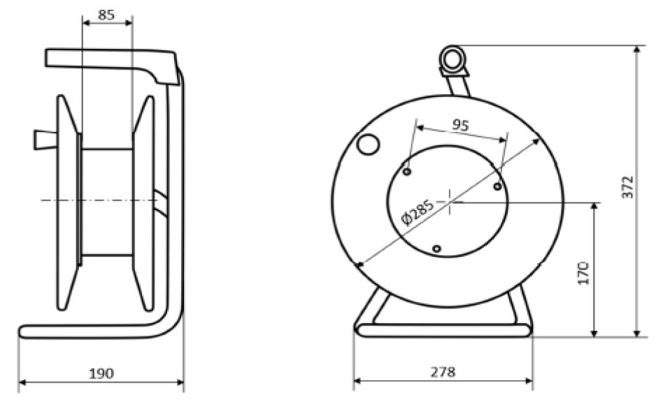 Kabeltrommel ST 25m H05VV-F 3x1,5mm IP20 4xSteckdosen m.Tragerahmen